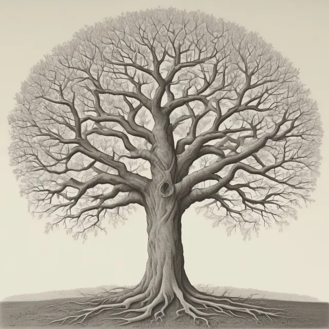 An image depicting a tree with roots symbolizing organic growth intertwined with branches representing inorganic growth