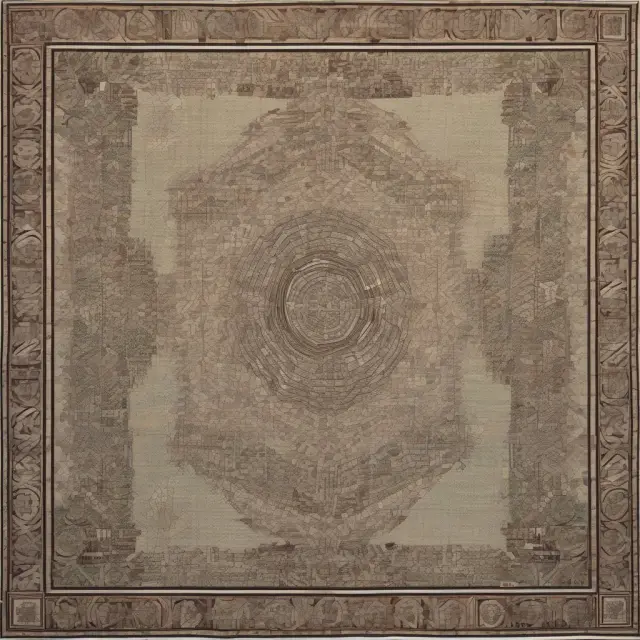 An ornate tapestry illustrating interconnected economic sectors and input-output tables that represent their relationships.