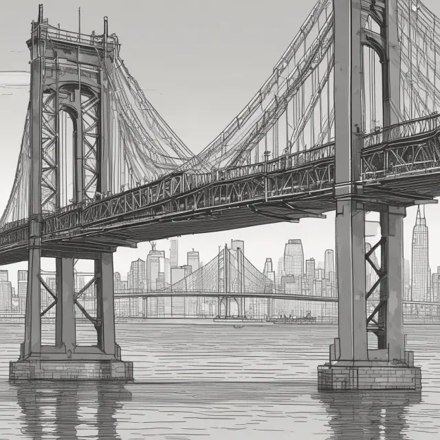 A new bridge triggers economic growth, shown as waves spreading from the bridge to various industries