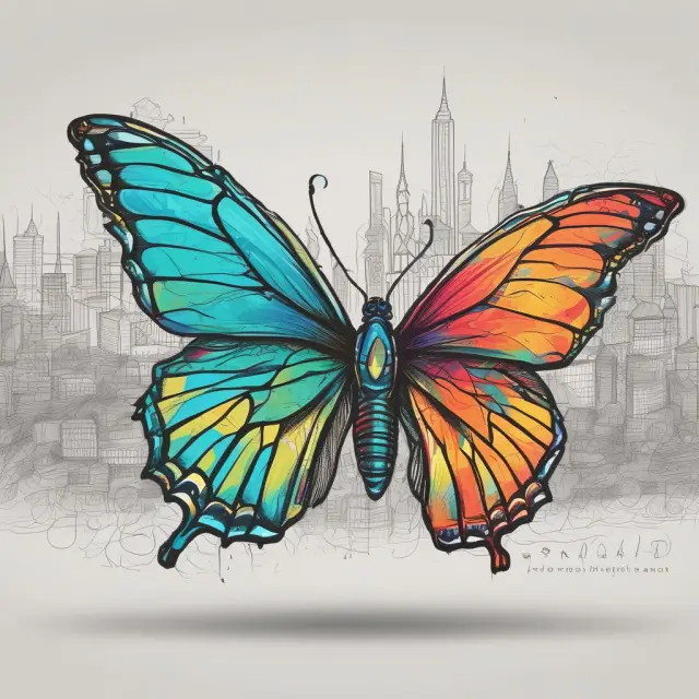 An executive metamorphosing into a vibrant butterfly, symbolizing personal growth from the INSEAD-HEC Executive Masters in Change program