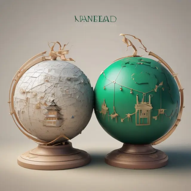 Two interconnected globes: one symbolizing INSEAD with laurels, the other representing Tsinghua University, depicting their collaborative Executive MBA partnership