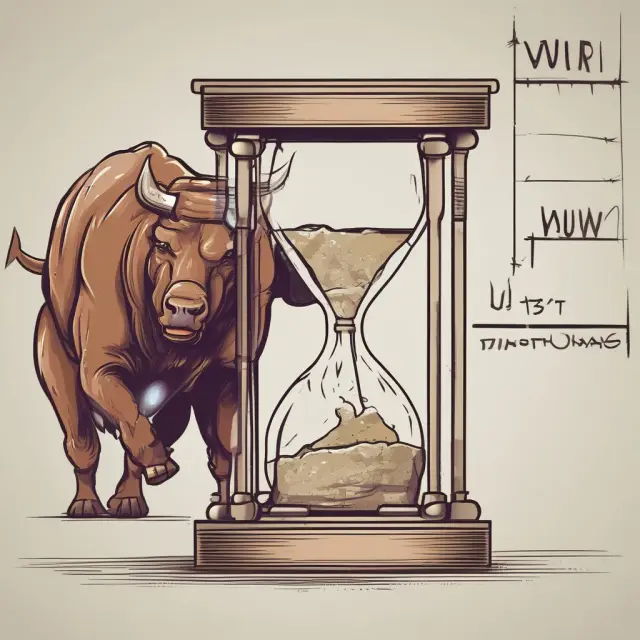 A bull and bear symbolically emerging from an hourglass during an inside day pattern, illustrating the concept of market conditions for profitable long or short entry strategies.