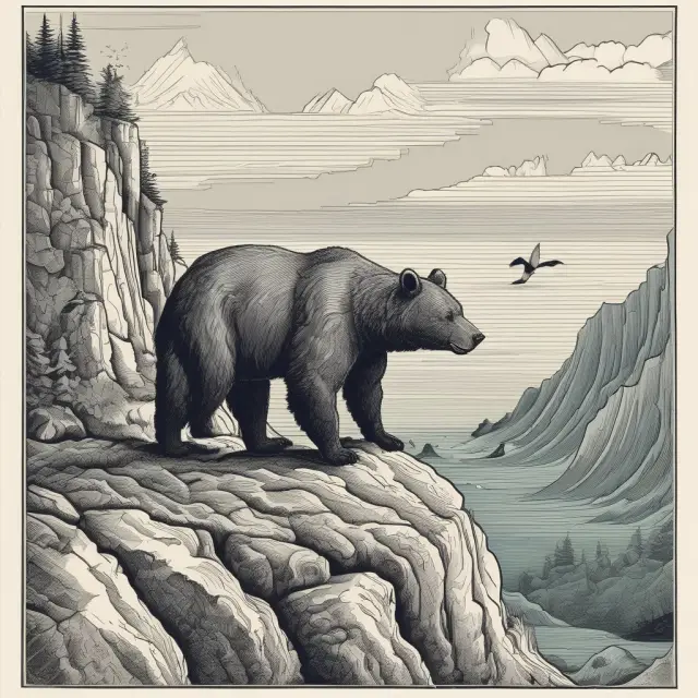 A bearish trader on a cliff with an inside day pattern chart visible below, holding a short selling position