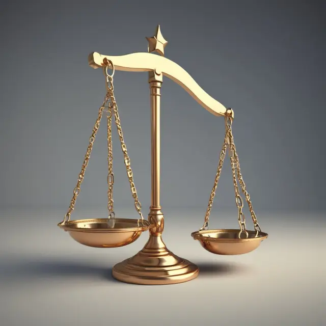 A set of justice scales balanced by Rule 144 (officer selling securities) and Regulation FD (public information), promoting fair insider trading.