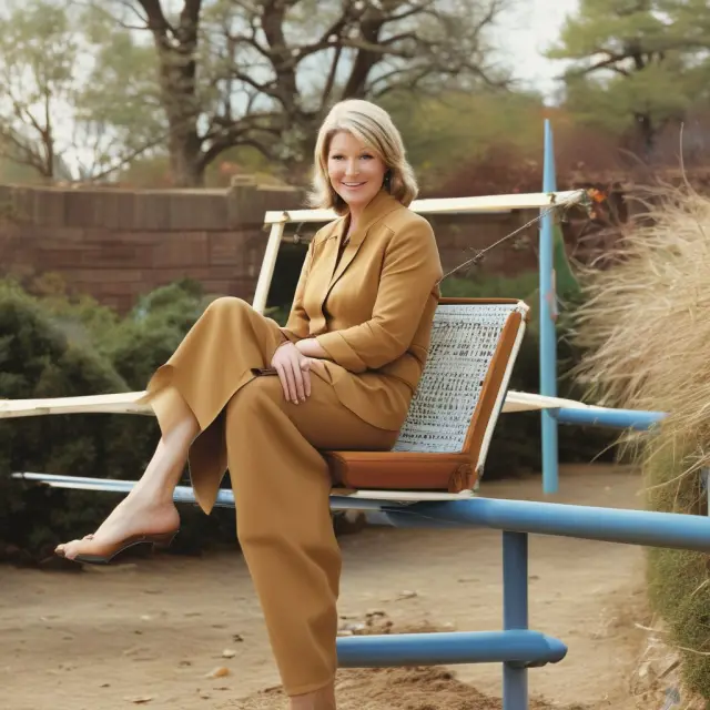 Martha Stewart sits on a seesaw, holding insider info in one hand and ethical dilemma in the other.