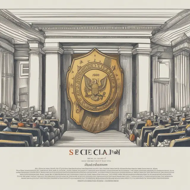 An SEC guardian with a shield protecting a balanced scale representing a fair marketplace