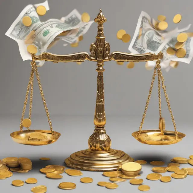 Visualizing insolvency: Gold coins versus debt notes on a scale, illustrating the delicate balance between assets and liabilities. SEO-friendly keywords: insolvency, financial management, gold, debt.