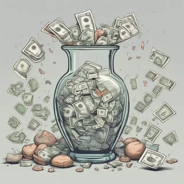 A fragile vase atop a cliff edge balances between solvency and insolvency; cash flow concerns, vendors, and customers surround the scene.