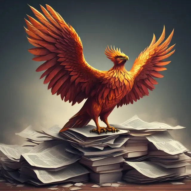 Phoenix emerging from piles of financial papers, representing effective negotiations for installment debt.