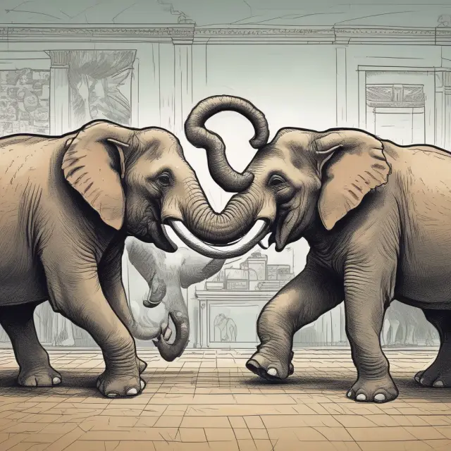 An elephant representing institutional investors and an antelope symbolizing retail investors: size difference, market influence, and strategy distinctions.