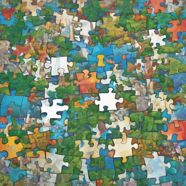 Institutional investors navigating trends in passive index funds, ESG investing, AI technologies, and regulatory changes, depicted as a mosaic of interconnected puzzle pieces
