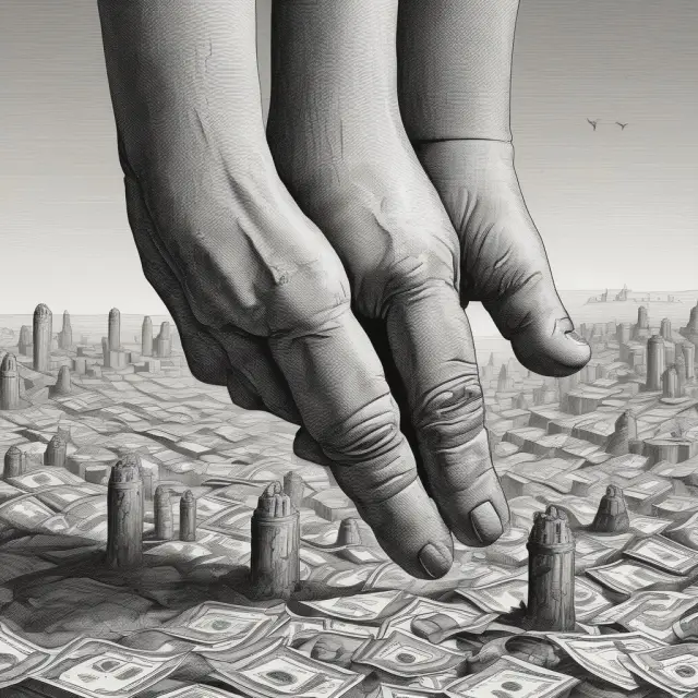 An image of giant, powerful hands representing institutional investors shaping a bustling stock market landscape