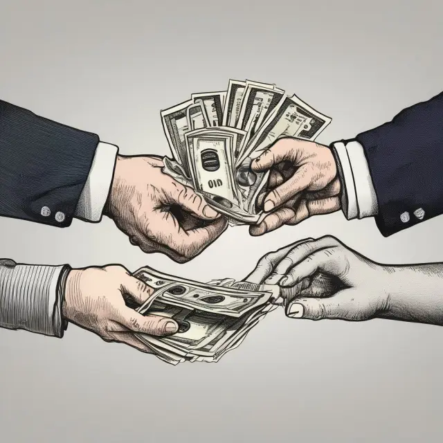 Two hands symbolizing market forces exchanging cash instruments (stocks) and derivative instruments