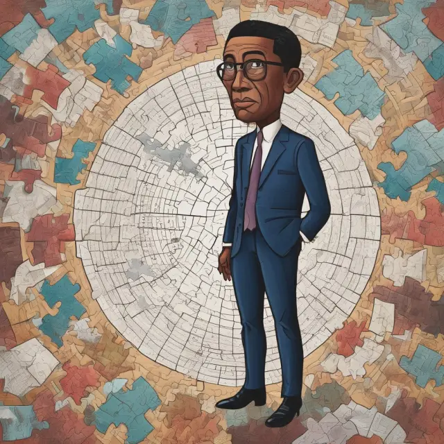 Central bank governor with an adjustable interest rate dial, surrounded by performance bond puzzle pieces, symbolizing the power to influence economic indicators through policy tools.