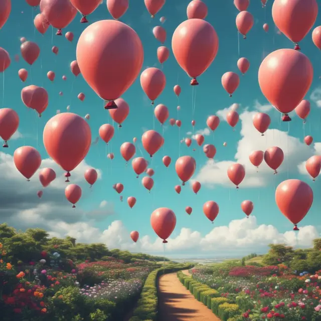 A serene garden filled with various insurance policy balloons, symbolizing FAQs on auto and home insurance