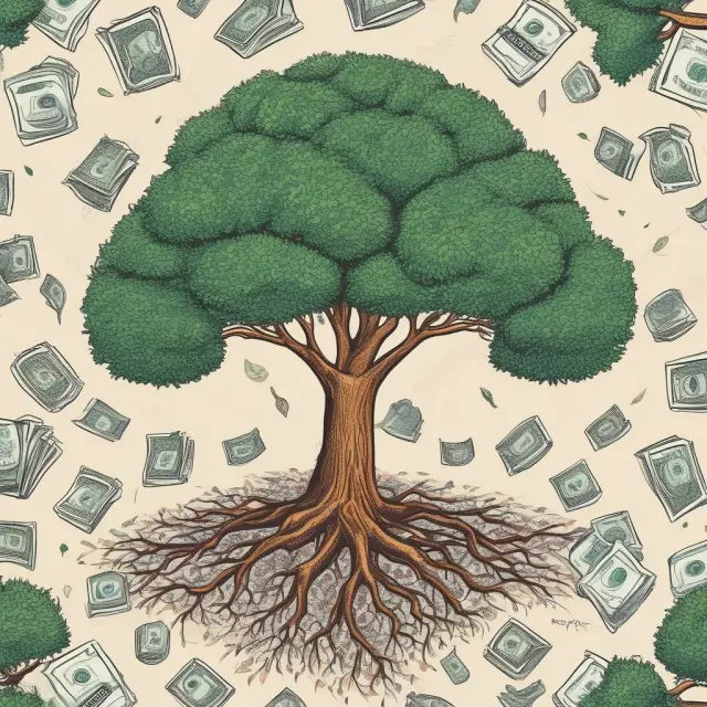 An image of an insurance premium seed growing into a lush tree with branches made up of investment portfolios, roots symbolizing claim payments, and leaves representing profitability