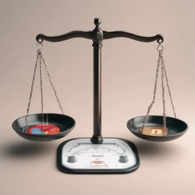 Scale illustrating insurance components: deductible (weight), premium (balance), and policy limit (tipping point)