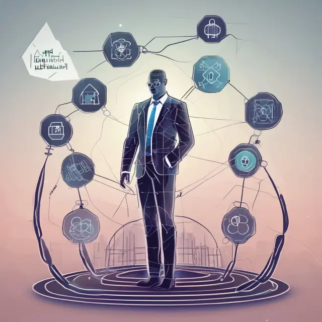 An orbital illustration of insurtech, smart contracts, and blockchain working together to automate contract execution