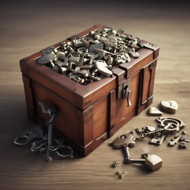 An image of a hidden treasure chest bursting with intangible assets like patents, copyrights, and digital assets