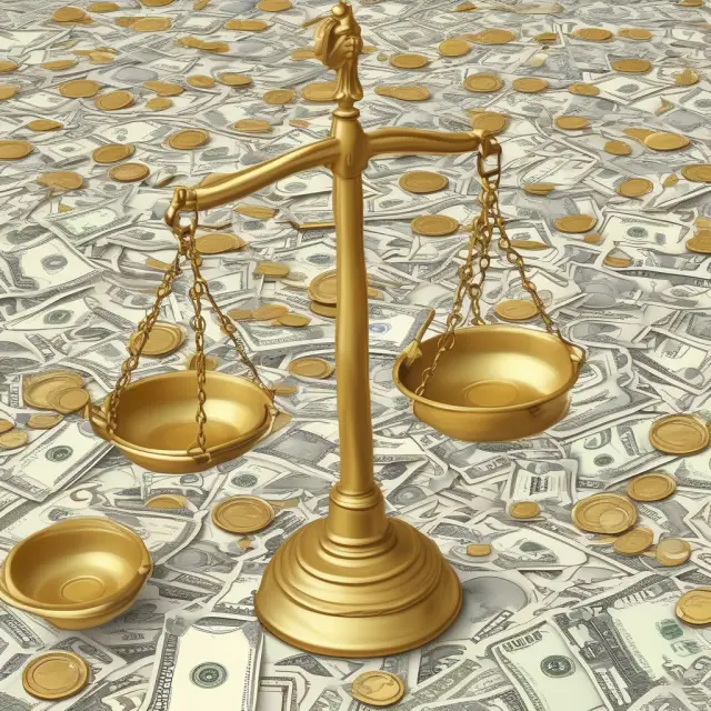 Scales balance intangible personal property (intellectual gold) against tangible assets, symbolizing their valuation differences.