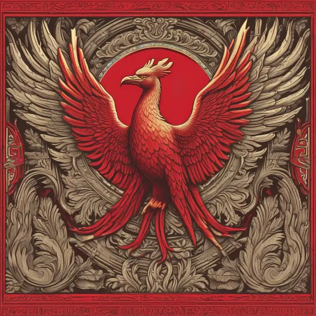 An ancient phoenix rising from flames, symbolizing Coca-Cola