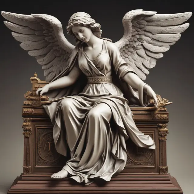 An ethereal figure holding a shield, safeguarding a chest filled with swirling intangible assets - Intellectual Property and Capital