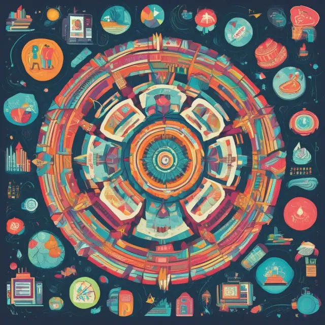 Users interacting with a kaleidoscope of digital connections, symbolizing the versatility and engagement of interactive media