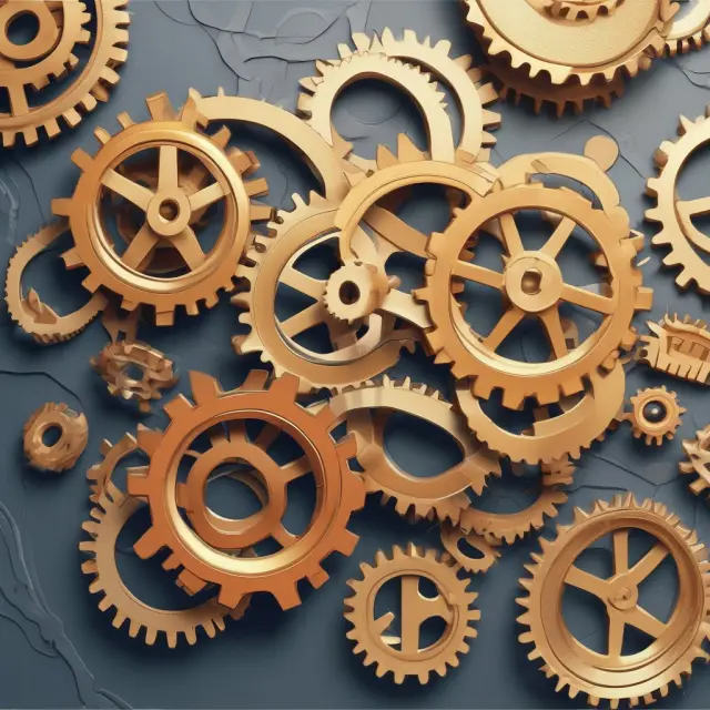 Gears symbolizing INET and INAS interconnecting to create MasterCard