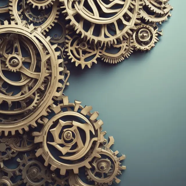 Interconnected gears symbolizing interbank lending stability, set against turbulent waters representing economic instability