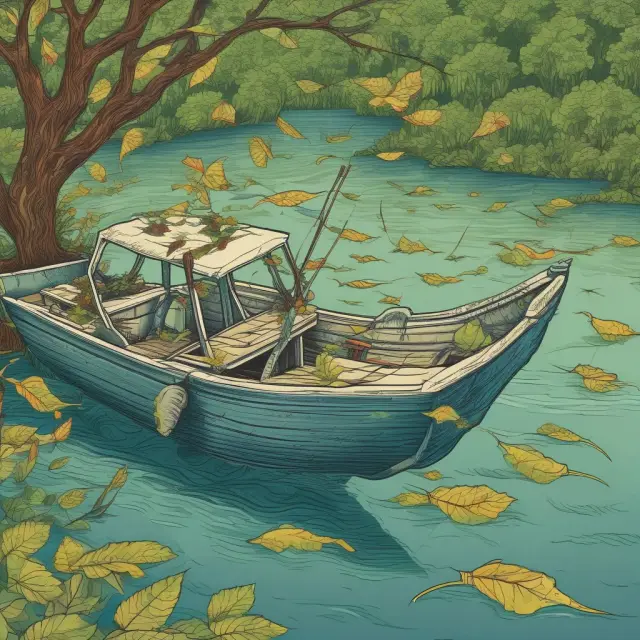 A calm river carrying interbank rate leaves flowing amongst economic wind symbols, signifying monetary policy changes