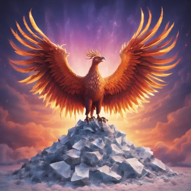 An iconic Phoenix rising from an extensive stack of acquisition contracts, representing Intercontinental Exchange (ICE) growth