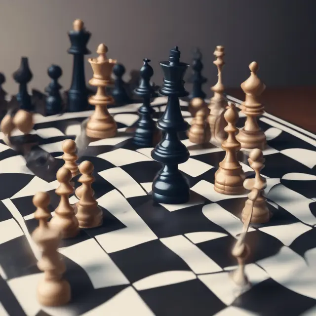 A tense chessboard game symbolizing risks in Interest Rate Derivatives: counterparty, liquidity, market, and operational.
