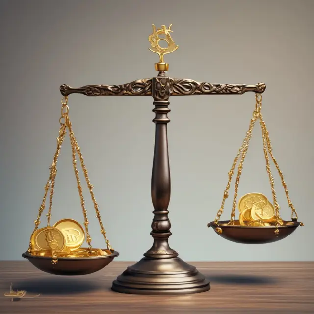 Two scales balanced by a golden interest rate differential, with gold coins stacking up on the higher side