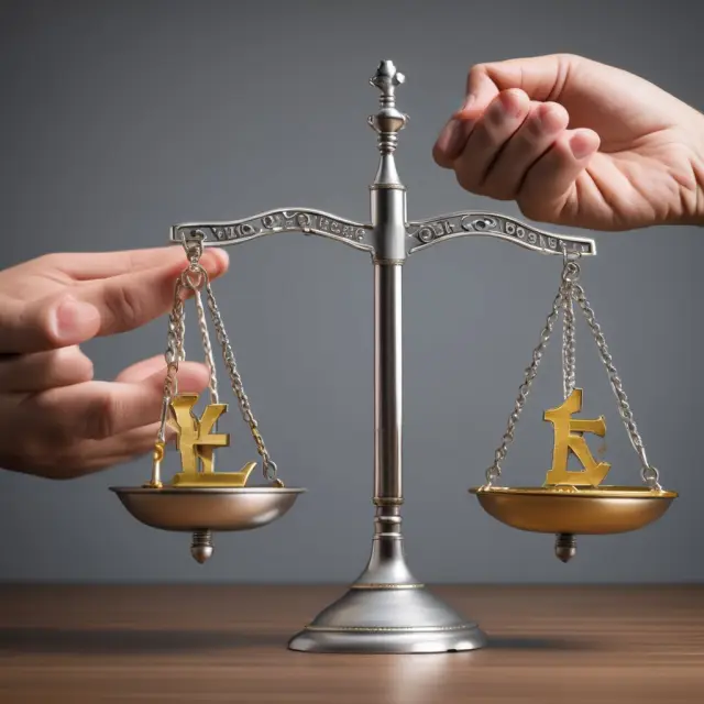 Golden yield sign symbolizing higher returns and lower interest rate contrasted with a silver warning bell representing potential risks and higher interest rates in carry trade.