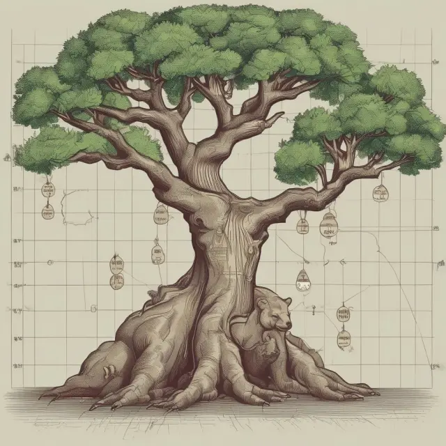 Bull and bear comparing strike rates on a call option tree with notional principal amounts