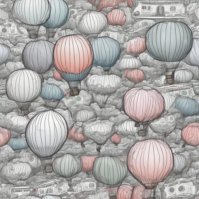 An image of various interest rate call options in the form of colorful balloons anchored to a garden, shielding a diverse range of investment plants from financial storms