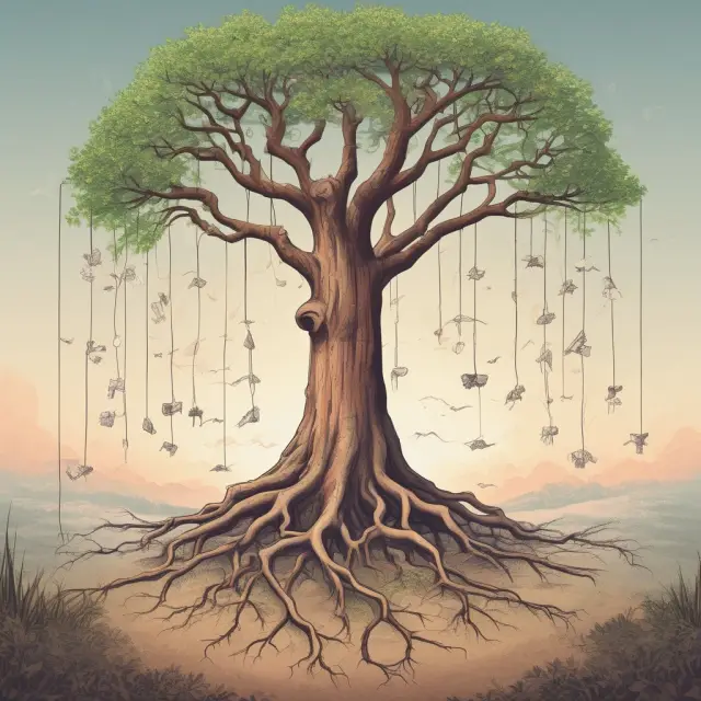 An image of a tree with roots representing present value factors and branches depicting potential interest rate call option payoffs at various maturities