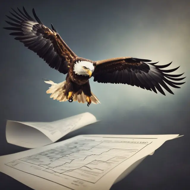 An eagle flying above a financial report symbolizes the interest coverage ratio