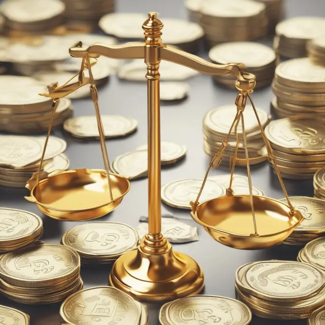 A pair of golden scales balanced between interest coverage ratios and debt-to-equity, illustrating a firm