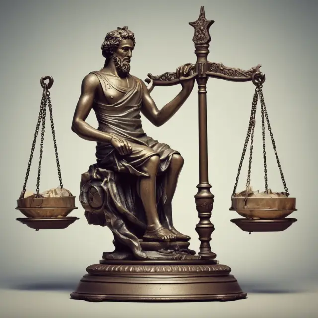 Ancient debtor considering interest expenses on a balance scale with assets