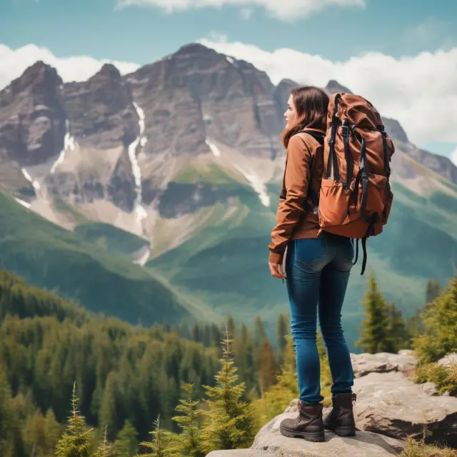 A first-time homebuyer climbing a mountain, symbolizing the challenges of homeownership, while carrying a backpack representing affordable interest-only mortgage payments