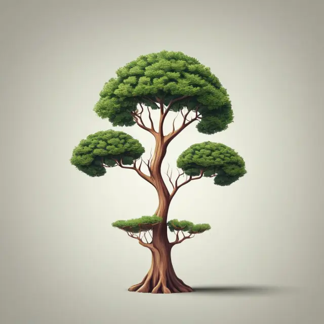 Tree symbolizes financial growth. The trunk represents simple interest while branches depict compound interest.
