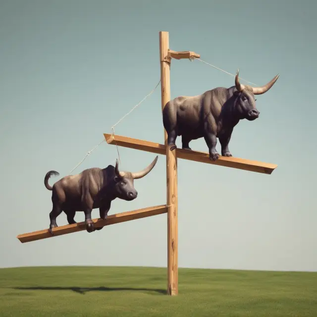 Seesaw with interest rate bull and bear figurines representing the pros and cons of interest rate collar strategies