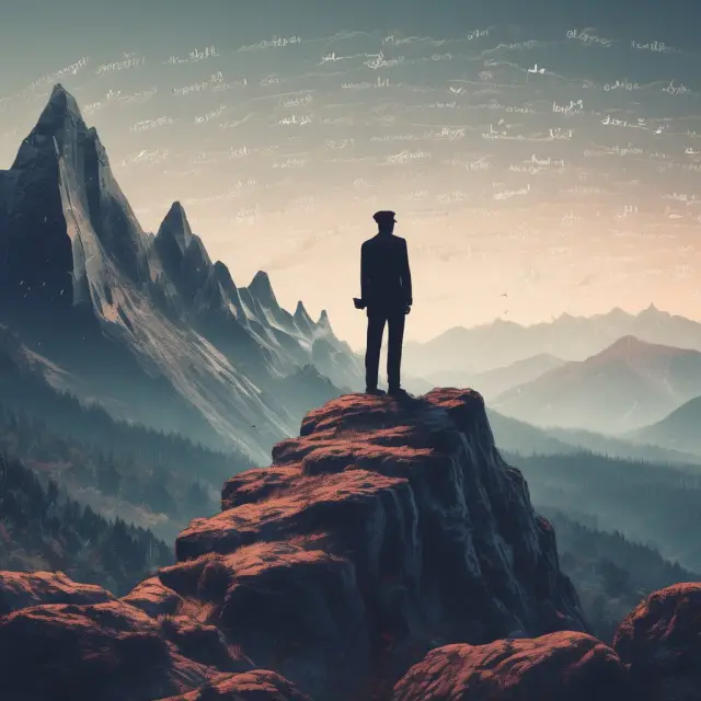 Trader on top of an interest rate futures mountain, watching handles and tick values in the sea below