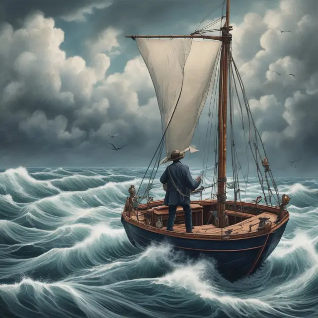 A trader sailing a boat amidst interest rate futures contracts, with the wind representing an expected rate hike