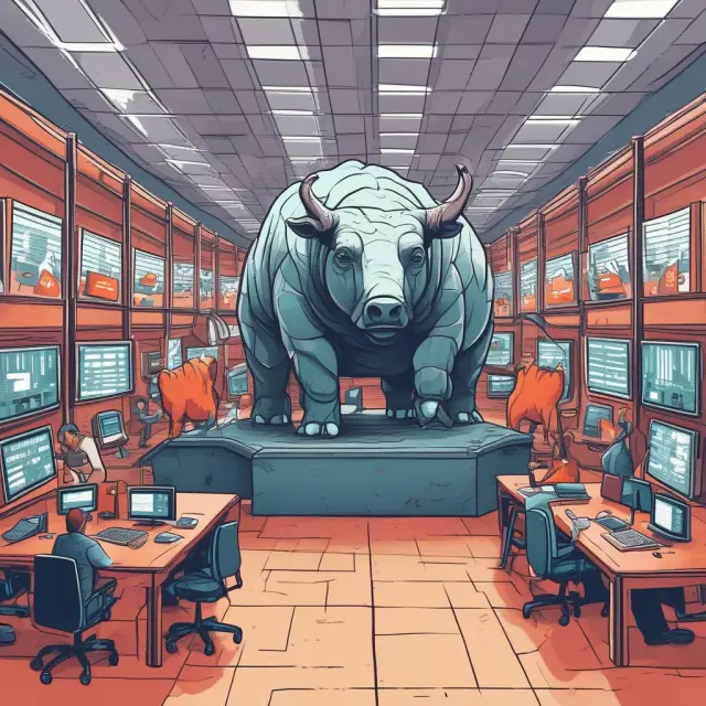 Image depicts a vibrant marketplace where bulls and bears trade interest rate derivatives. Exchanges, brokers, and regulatory bodies are present to oversee the transactions