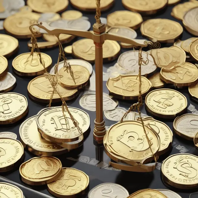 Gold coins symbolizing different currencies on balanced scales, with the hands of a clock representing time