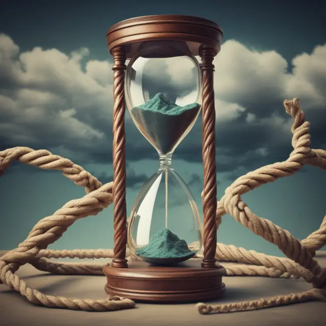 Image of two ropes - one for fixed rate and the other for floating rate, exchanging interest payments within an hourglass symbolizing time