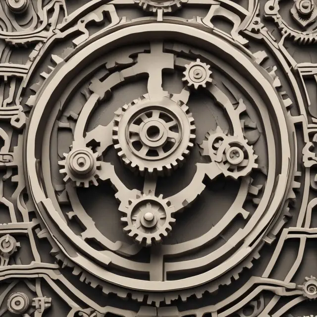 Interest rate swaps: Two interlocking gears representing the OTC market, emphasizing the intricate maze of counterparty risks.