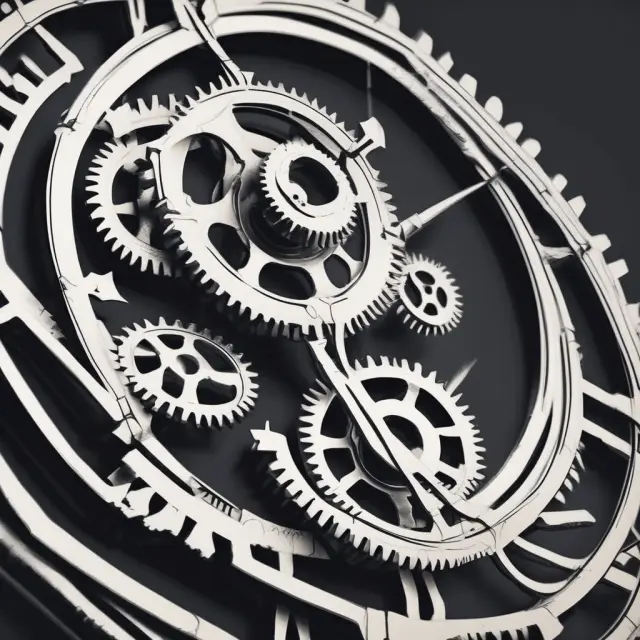 Visualization of the quarterly reporting process as a functioning clock showing gears moving at varying speeds.